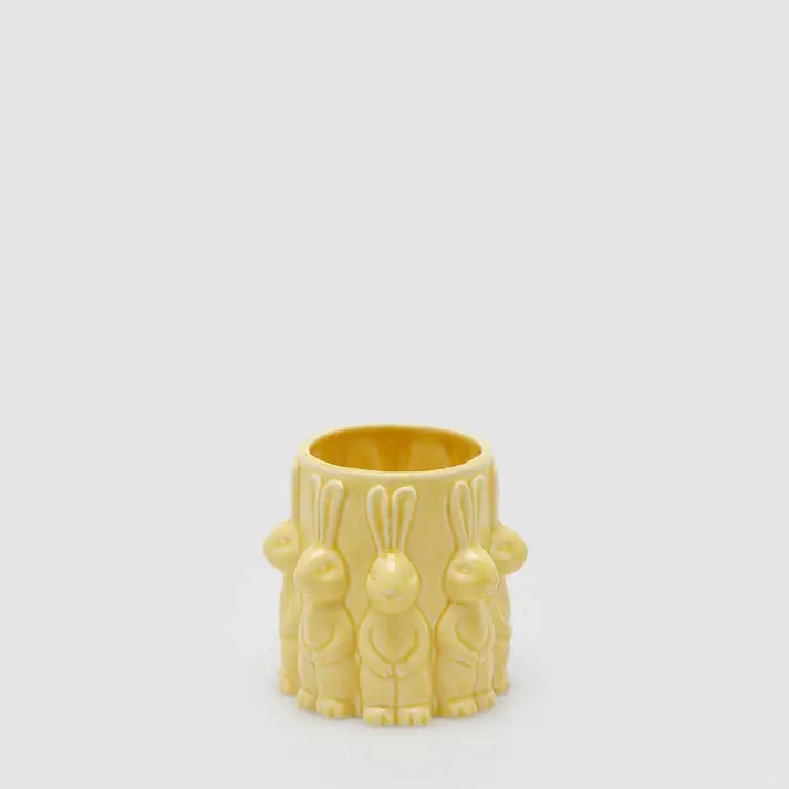 jarron-pascua-ceramica-conejitos-amarillo