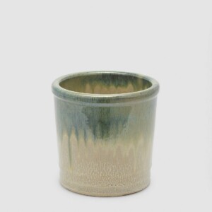 Vaso cerámica esmaltada Glaze Lime con acabado reactivo en tonos verde lima y arena