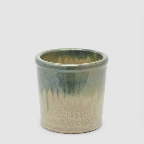 Vaso cerámica esmaltada Glaze Lime con acabado reactivo en tonos verde lima y arena