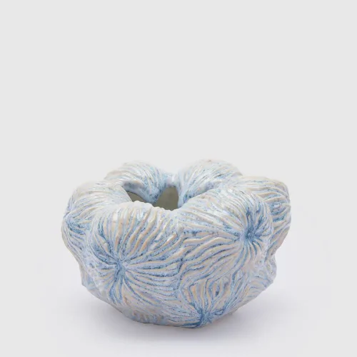 Cuenco Coral Decorativo Blanco y Azul Pequeño